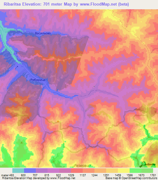 Ribaritsa,Bulgaria Elevation Map