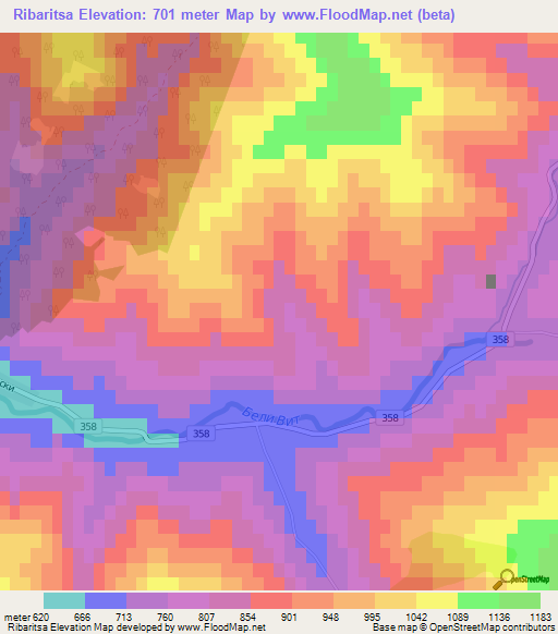 Ribaritsa,Bulgaria Elevation Map