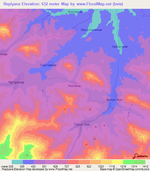 Replyana,Bulgaria Elevation Map