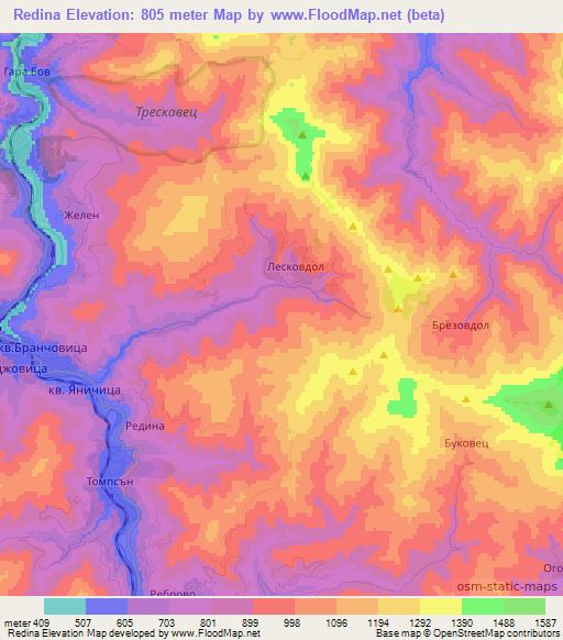 Redina,Bulgaria Elevation Map