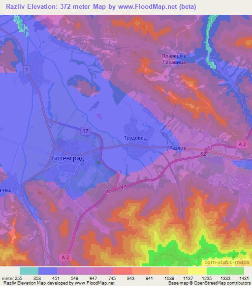 Razliv,Bulgaria Elevation Map