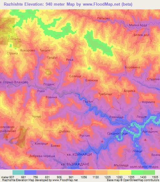 Razhishte,Bulgaria Elevation Map
