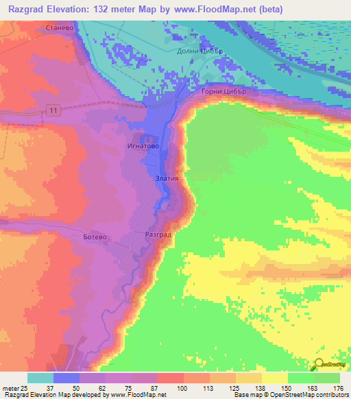Razgrad,Bulgaria Elevation Map