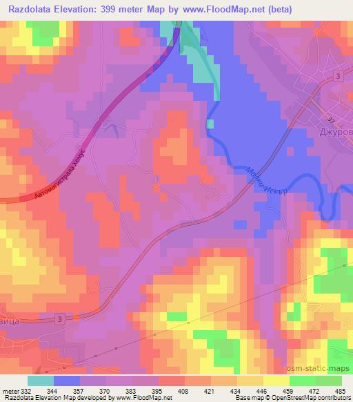 Razdolata,Bulgaria Elevation Map
