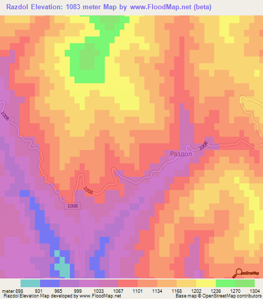 Razdol,Bulgaria Elevation Map