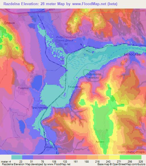 Razdelna,Bulgaria Elevation Map