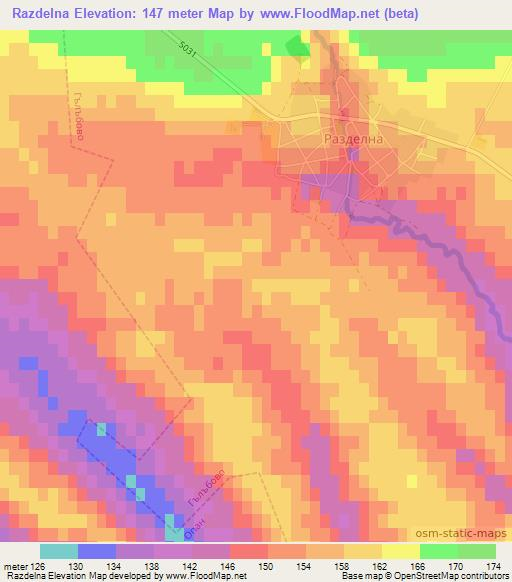 Razdelna,Bulgaria Elevation Map