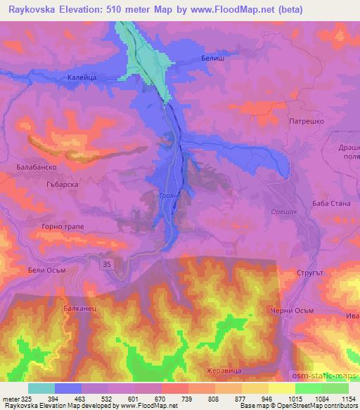 Raykovska,Bulgaria Elevation Map