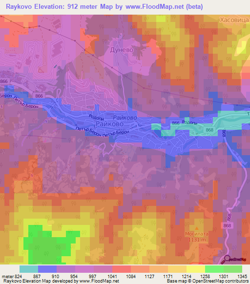 Raykovo,Bulgaria Elevation Map