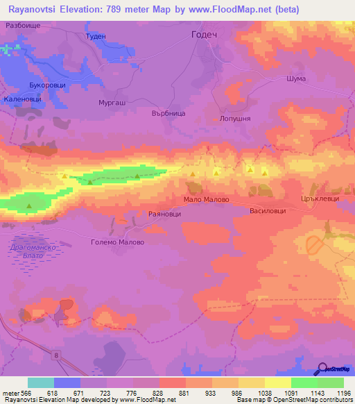 Rayanovtsi,Bulgaria Elevation Map