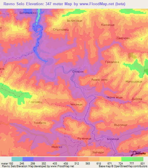 Ravno Selo,Bulgaria Elevation Map