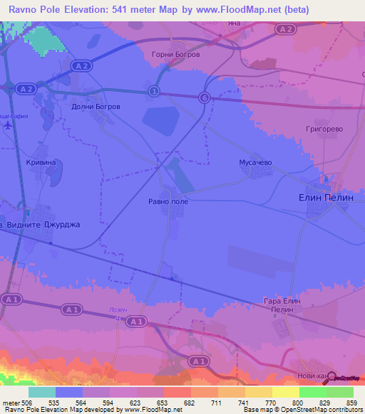Ravno Pole,Bulgaria Elevation Map