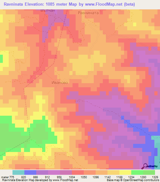 Ravninata,Bulgaria Elevation Map