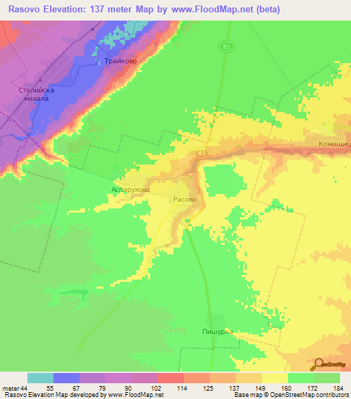Rasovo,Bulgaria Elevation Map