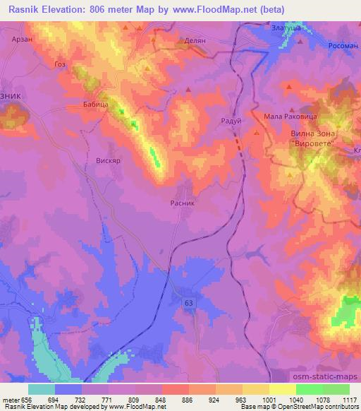 Rasnik,Bulgaria Elevation Map