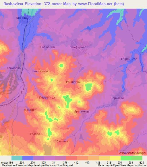Rashovitsa,Bulgaria Elevation Map