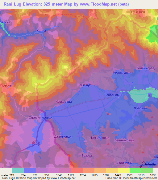 Rani Lug,Bulgaria Elevation Map