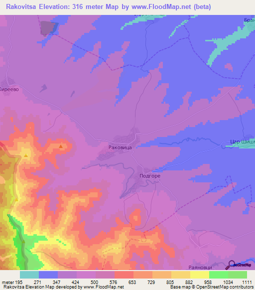 Rakovitsa,Bulgaria Elevation Map