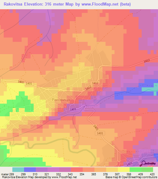 Rakovitsa,Bulgaria Elevation Map