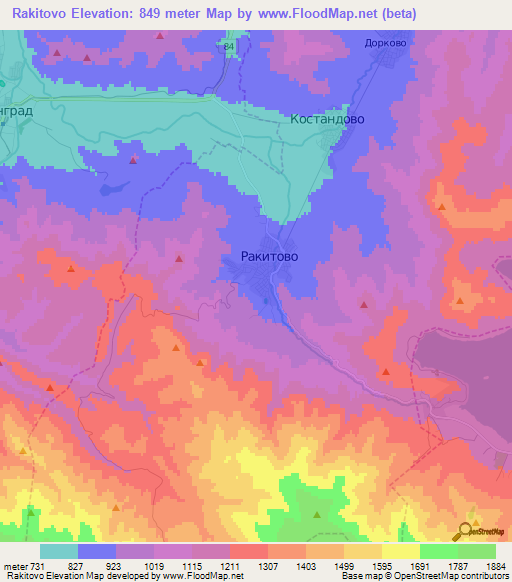 Rakitovo,Bulgaria Elevation Map