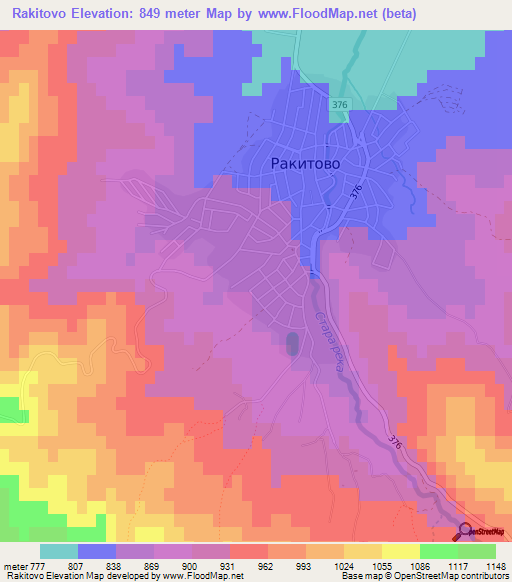 Rakitovo,Bulgaria Elevation Map
