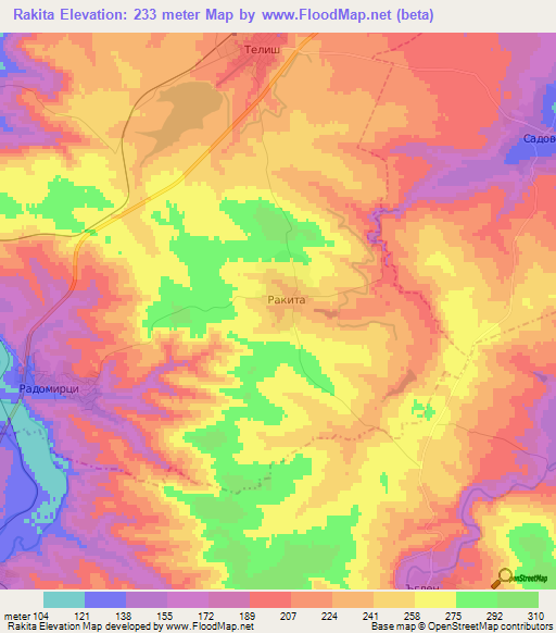 Rakita,Bulgaria Elevation Map