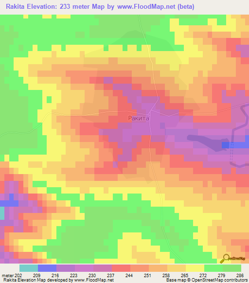 Rakita,Bulgaria Elevation Map