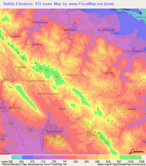 Rakita,Bulgaria Elevation Map