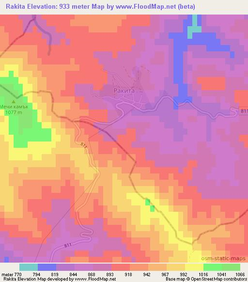 Rakita,Bulgaria Elevation Map