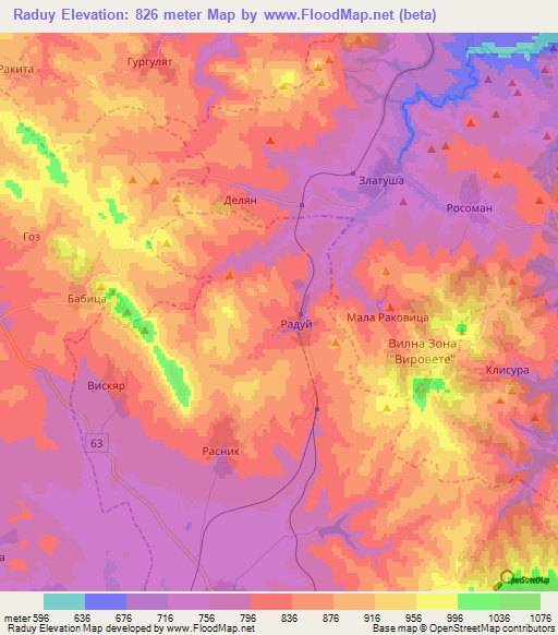 Raduy,Bulgaria Elevation Map