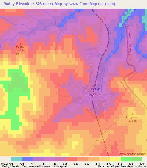 Raduy,Bulgaria Elevation Map