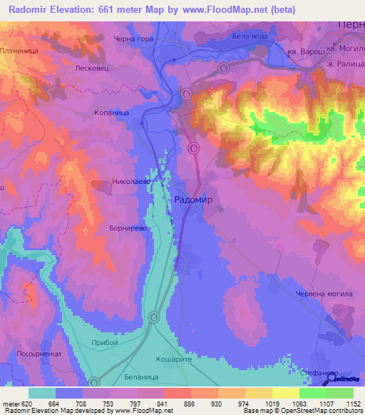 Radomir,Bulgaria Elevation Map
