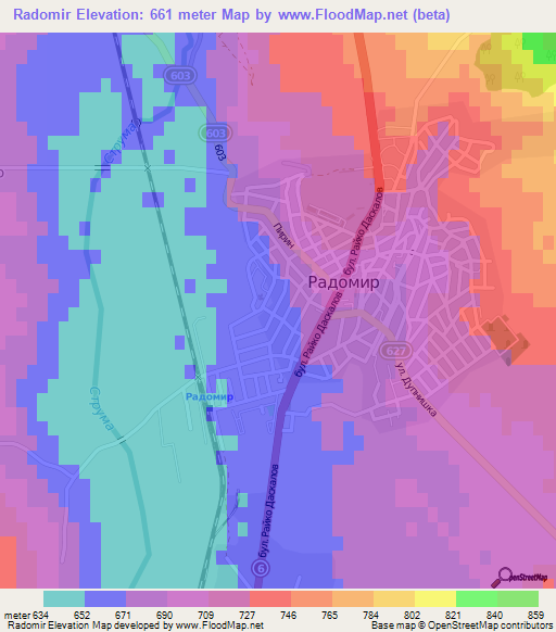 Radomir,Bulgaria Elevation Map