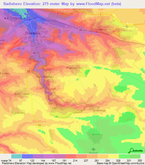 Radishevo,Bulgaria Elevation Map