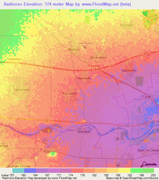 Radinovo,Bulgaria Elevation Map