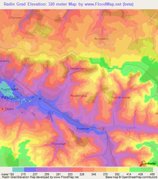 Radin Grad,Bulgaria Elevation Map