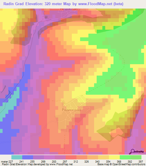 Radin Grad,Bulgaria Elevation Map