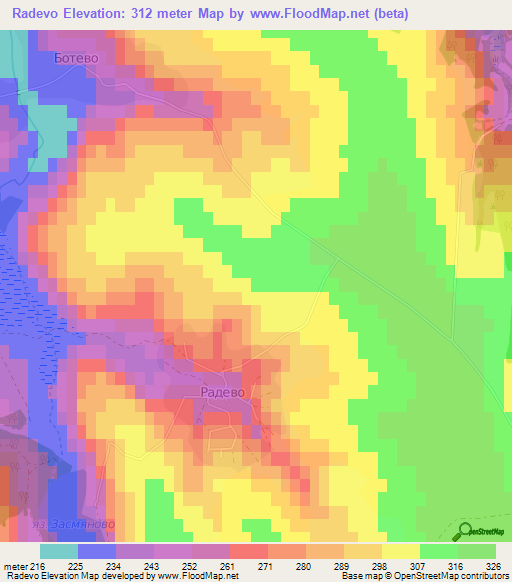 Radevo,Bulgaria Elevation Map