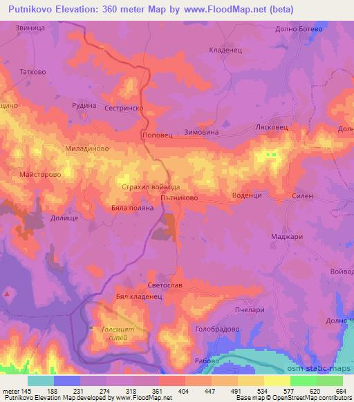 Putnikovo,Bulgaria Elevation Map