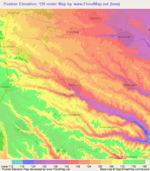 Pustren,Bulgaria Elevation Map