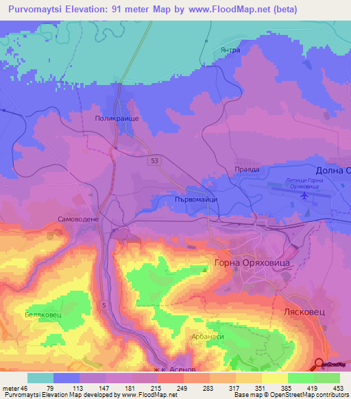 Purvomaytsi,Bulgaria Elevation Map
