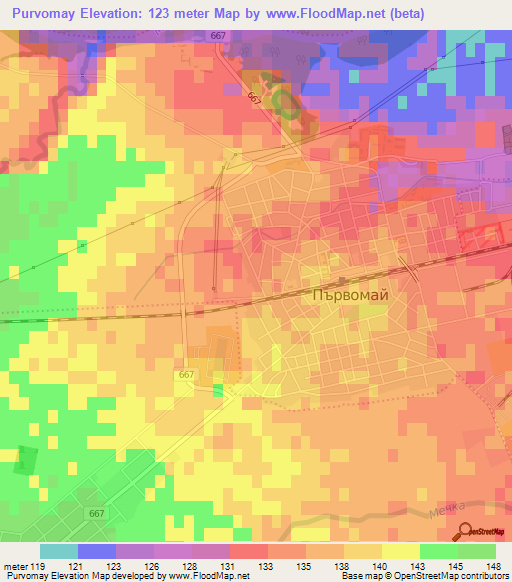 Purvomay,Bulgaria Elevation Map
