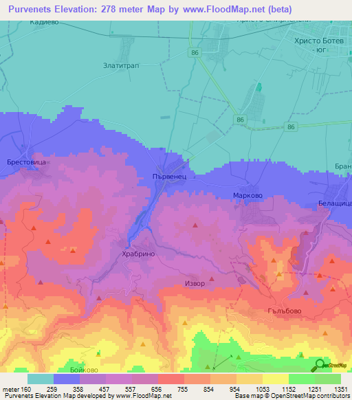 Purvenets,Bulgaria Elevation Map