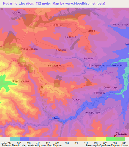 Pudarino,Bulgaria Elevation Map