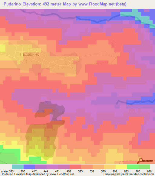 Pudarino,Bulgaria Elevation Map