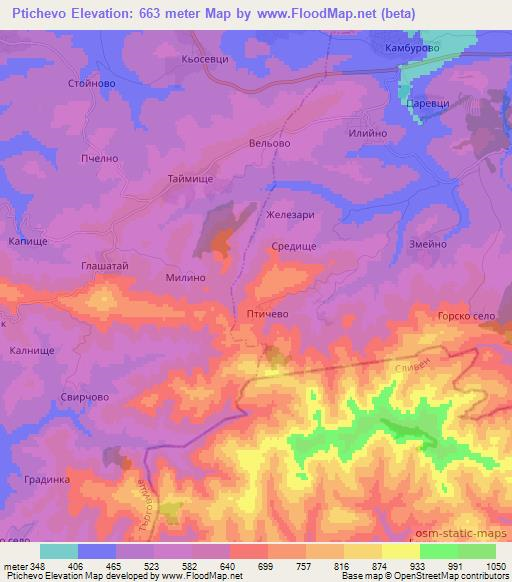 Ptichevo,Bulgaria Elevation Map