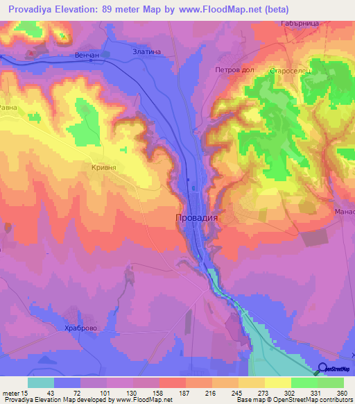Provadiya,Bulgaria Elevation Map