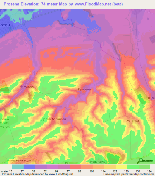 Prosena,Bulgaria Elevation Map