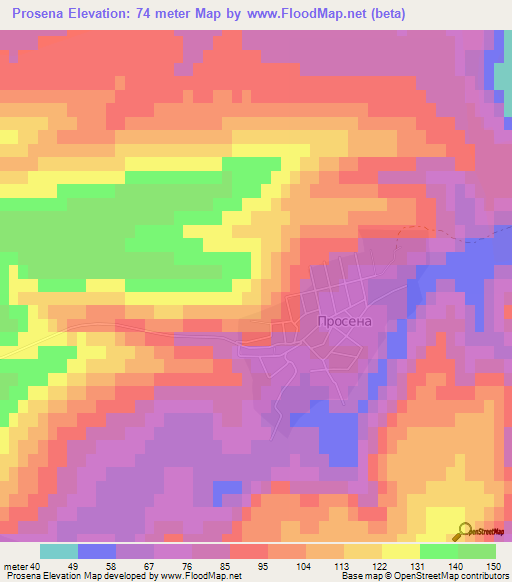 Prosena,Bulgaria Elevation Map