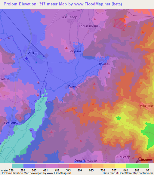 Prolom,Bulgaria Elevation Map